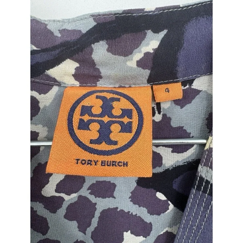 Tory‎ Burch Blouse Women 4 Purple Floral 100% Silk Y2K Retro Preppy Funky Rave